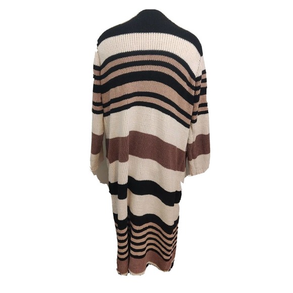 Davi & Dani Women's Cardigan Duster Sweater Neutral Stripe Size M. - Picture 2 of 6